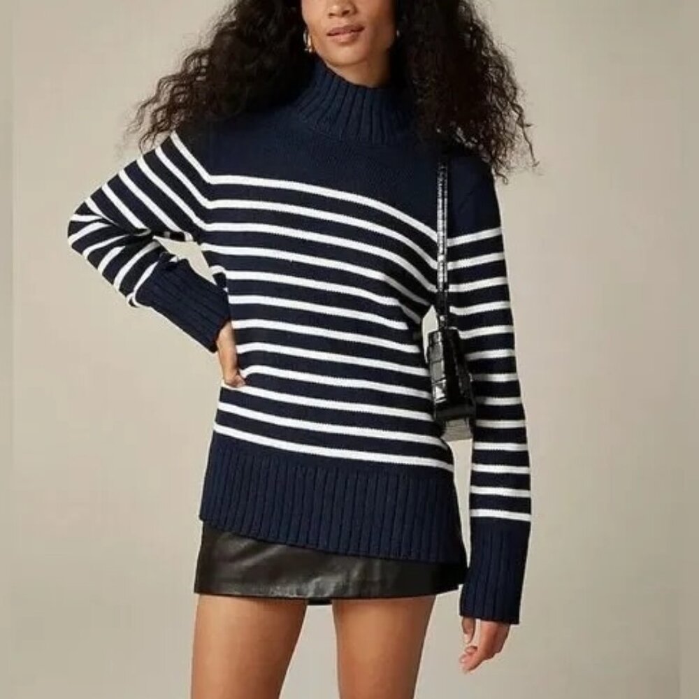 J Crew Cotton Turtleneck Stripe Sweater